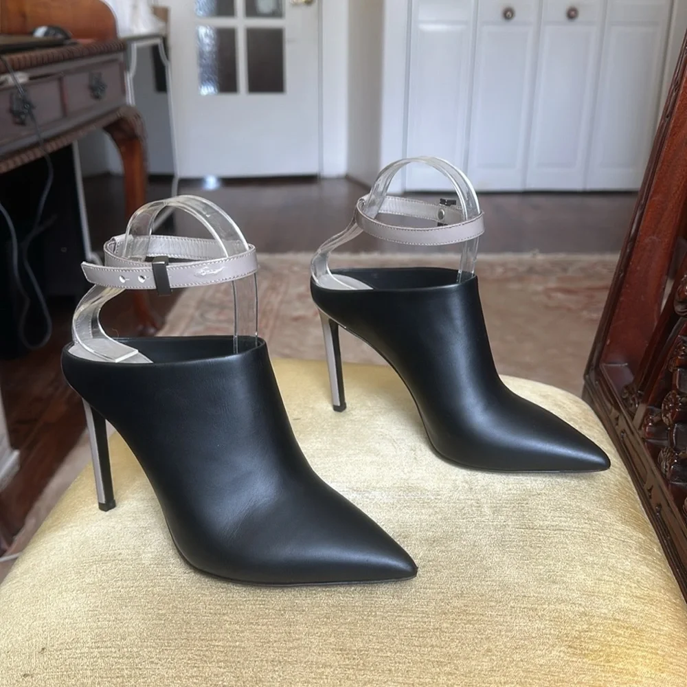 Vince Black Leather Armon Pointy Toe Stiletto Heel Pumps Shoes Mules Size 7